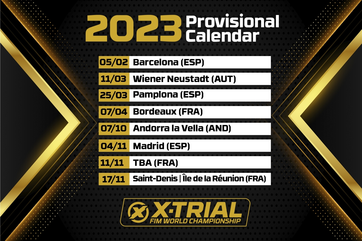 Mise � jour du calendrier du Championnat du Monde FIM X-Trial 2023 