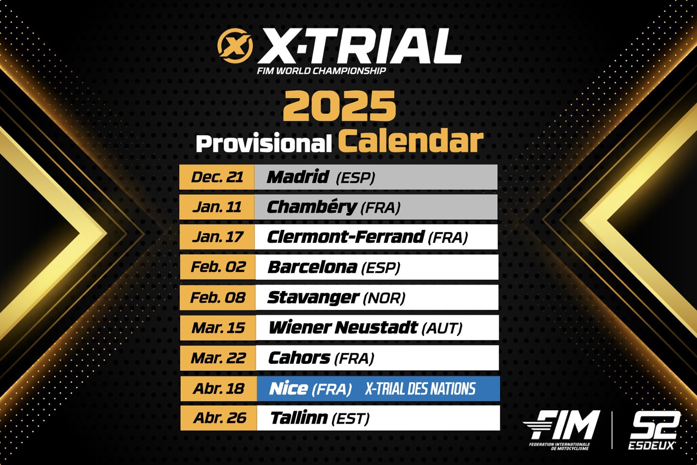 Mise � jour du calendrier 2025